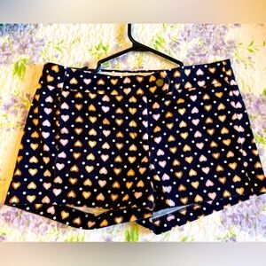 J Crew Black Shorts with Orange and Pink Hearts. Size 4